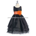 Real center back zipper black dress with orange sash 3 tiers skirt custom-made formal flower girl dresses CWFaf4276